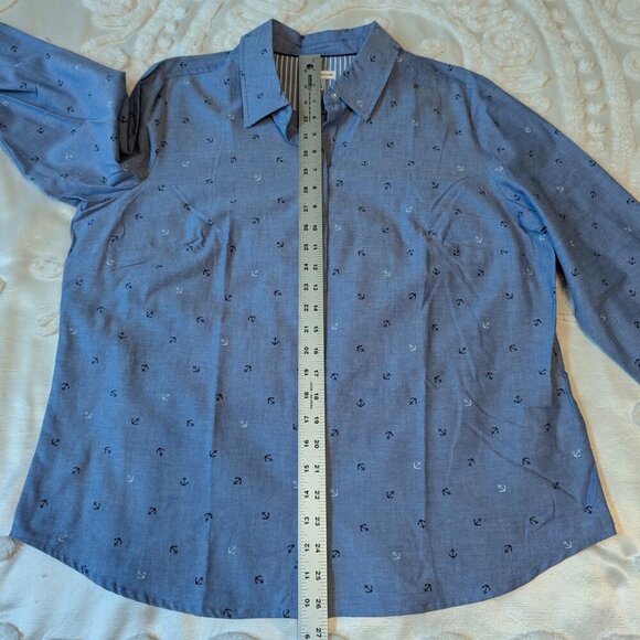 NWT Croft & Barrow chambray blouse XL button up anchor print striped cuffs - Picture 7 of 11